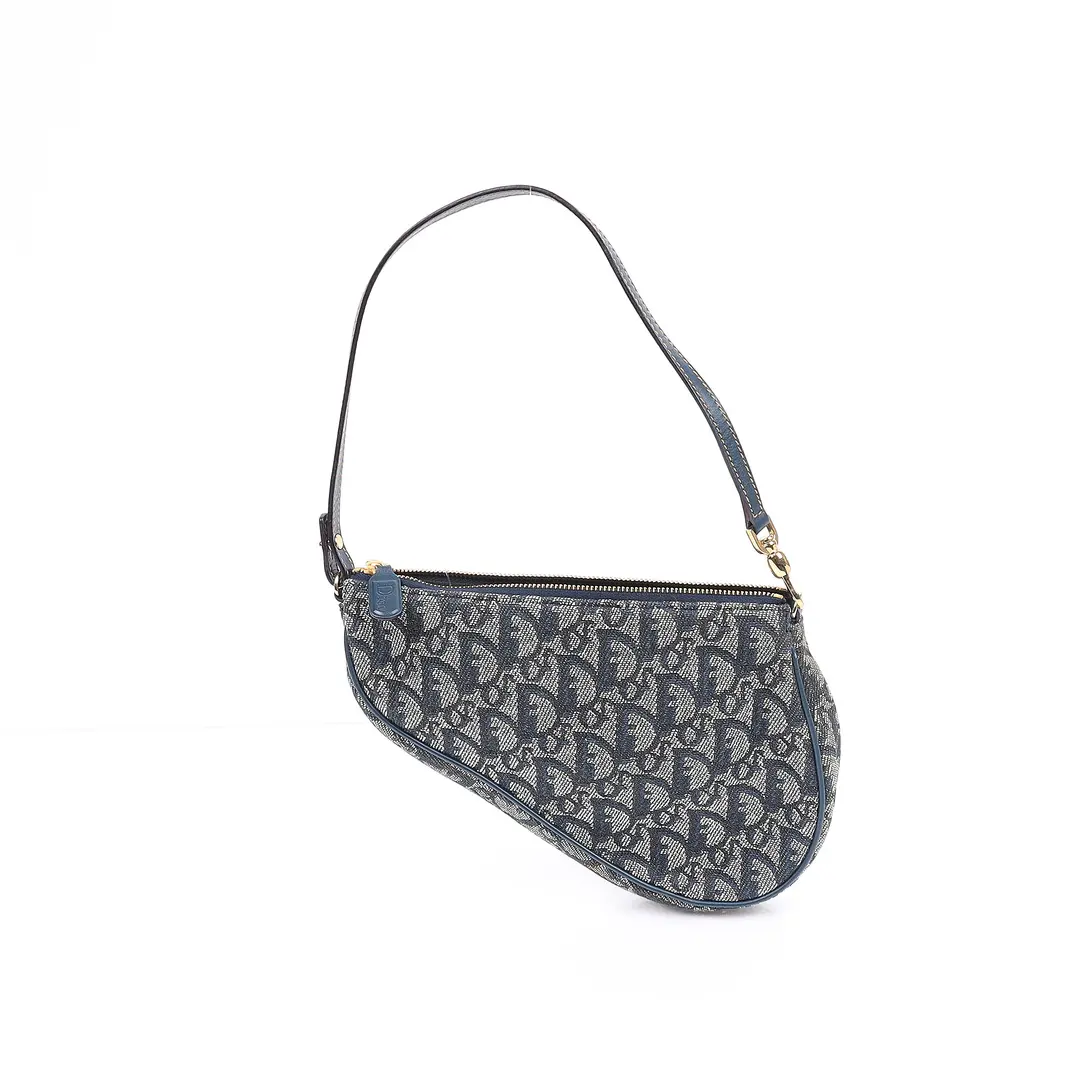 Dior Saddle Pochette Blue Trotter Canvas Shoulder Bag