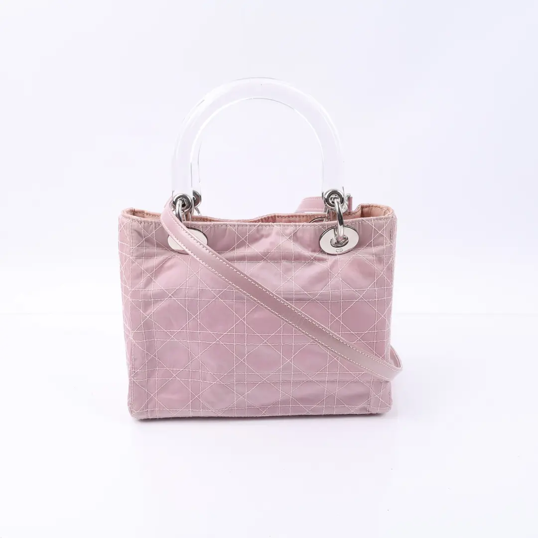 Dior Lady Dior Pink Cannage Nylon Lucite Handbag