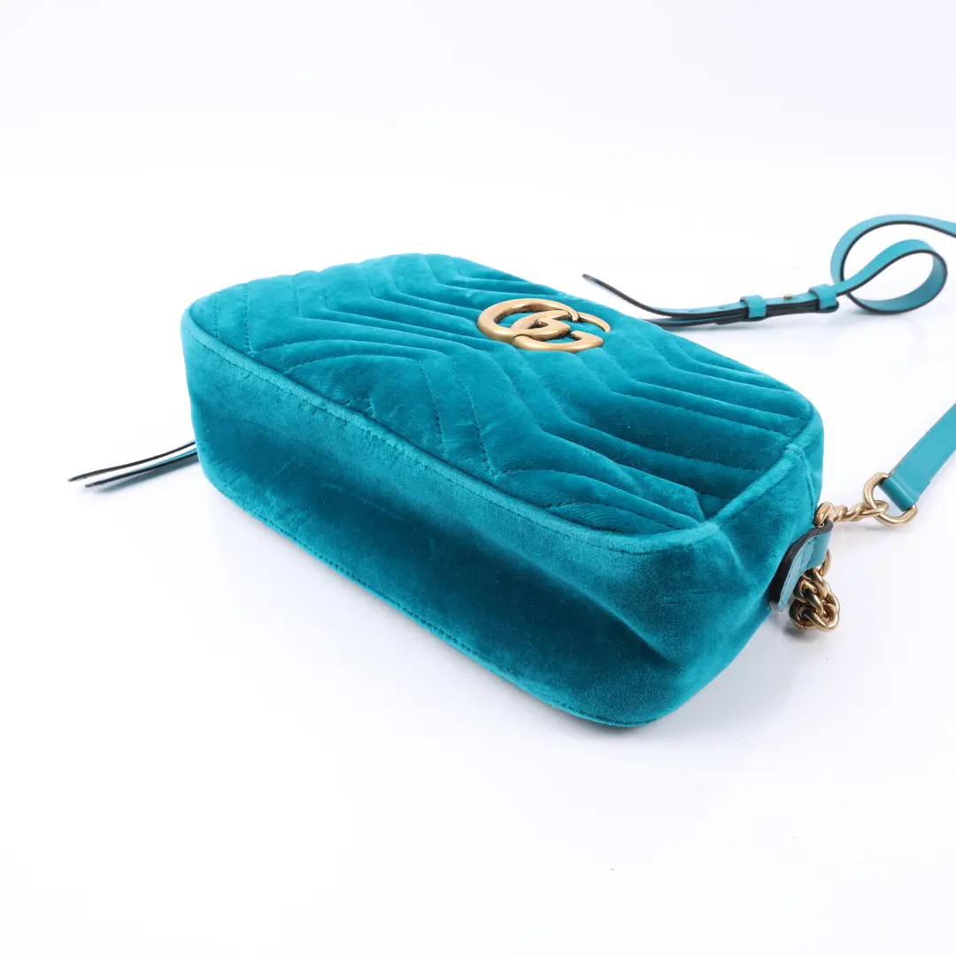 Gucci GG Marmont Blue Velvet Shoulder Bag