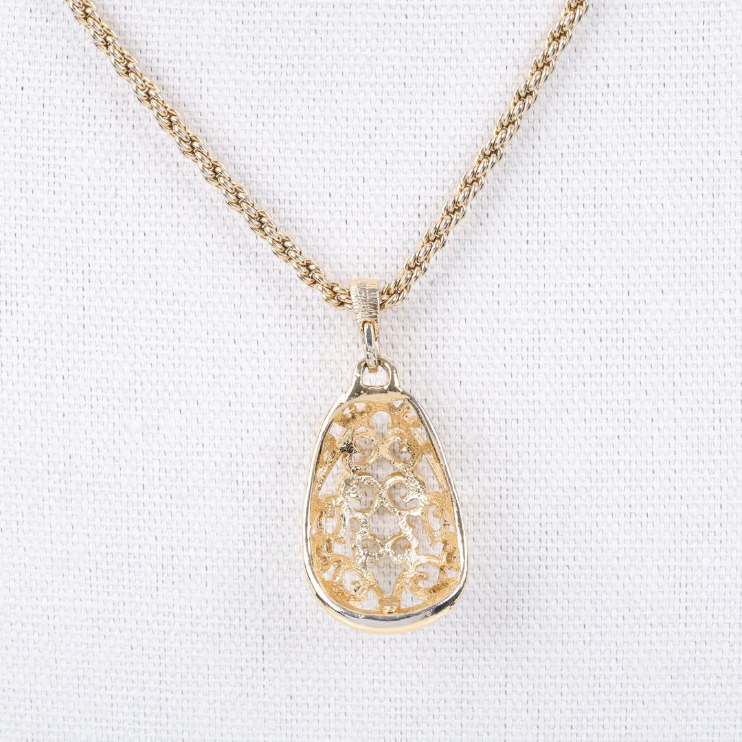 Vintage Filigree Teardrop Gold Metal Necklace