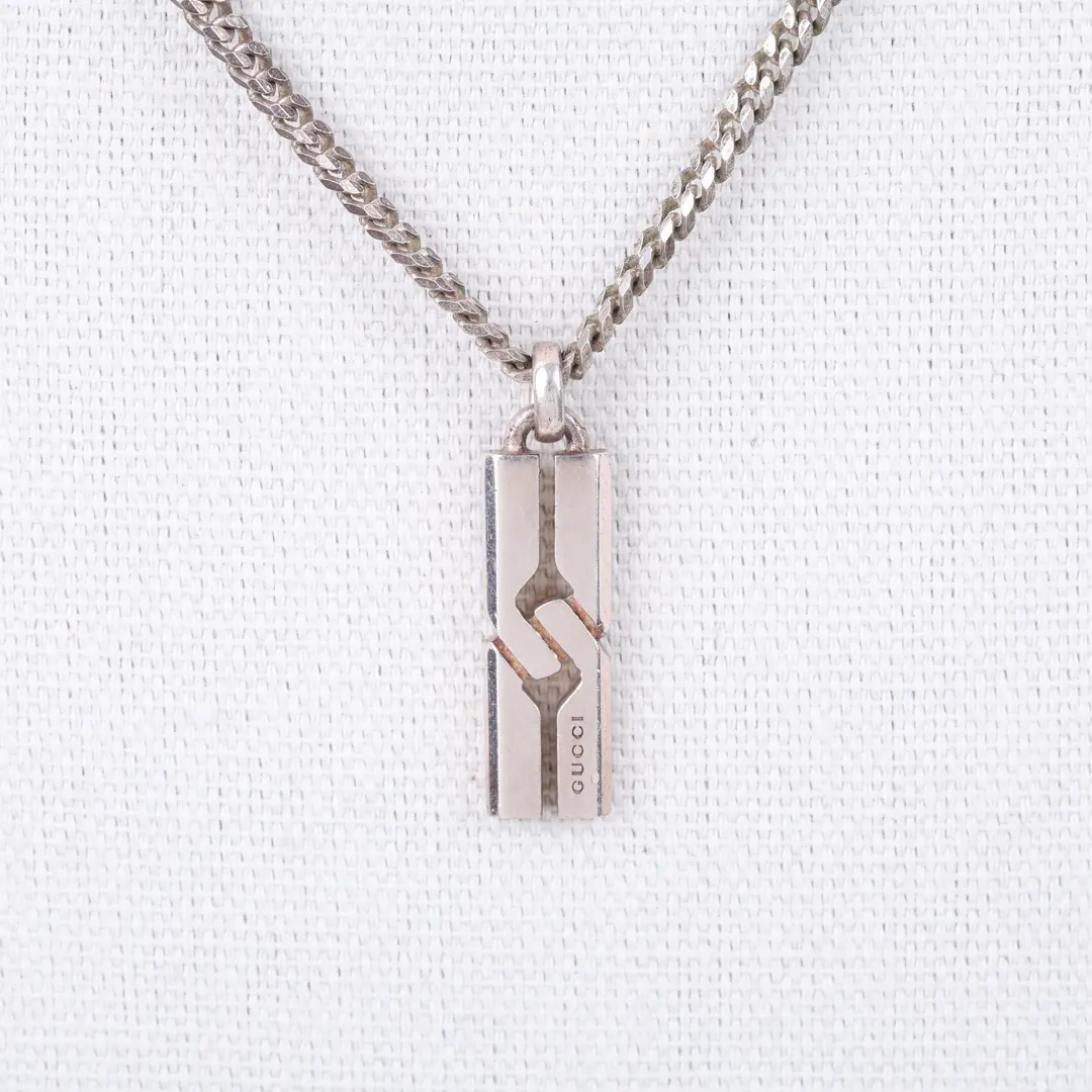Gucci Cut-Out G Bar Silver Sterling Silver Necklace