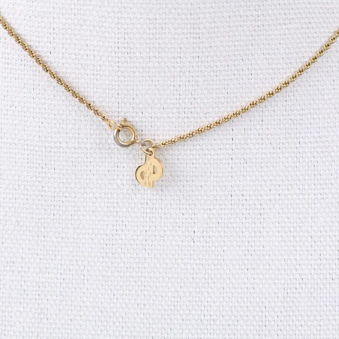 Christian Dior Vintage Rhinestone Leaf Gold Gold Plated Necklace
