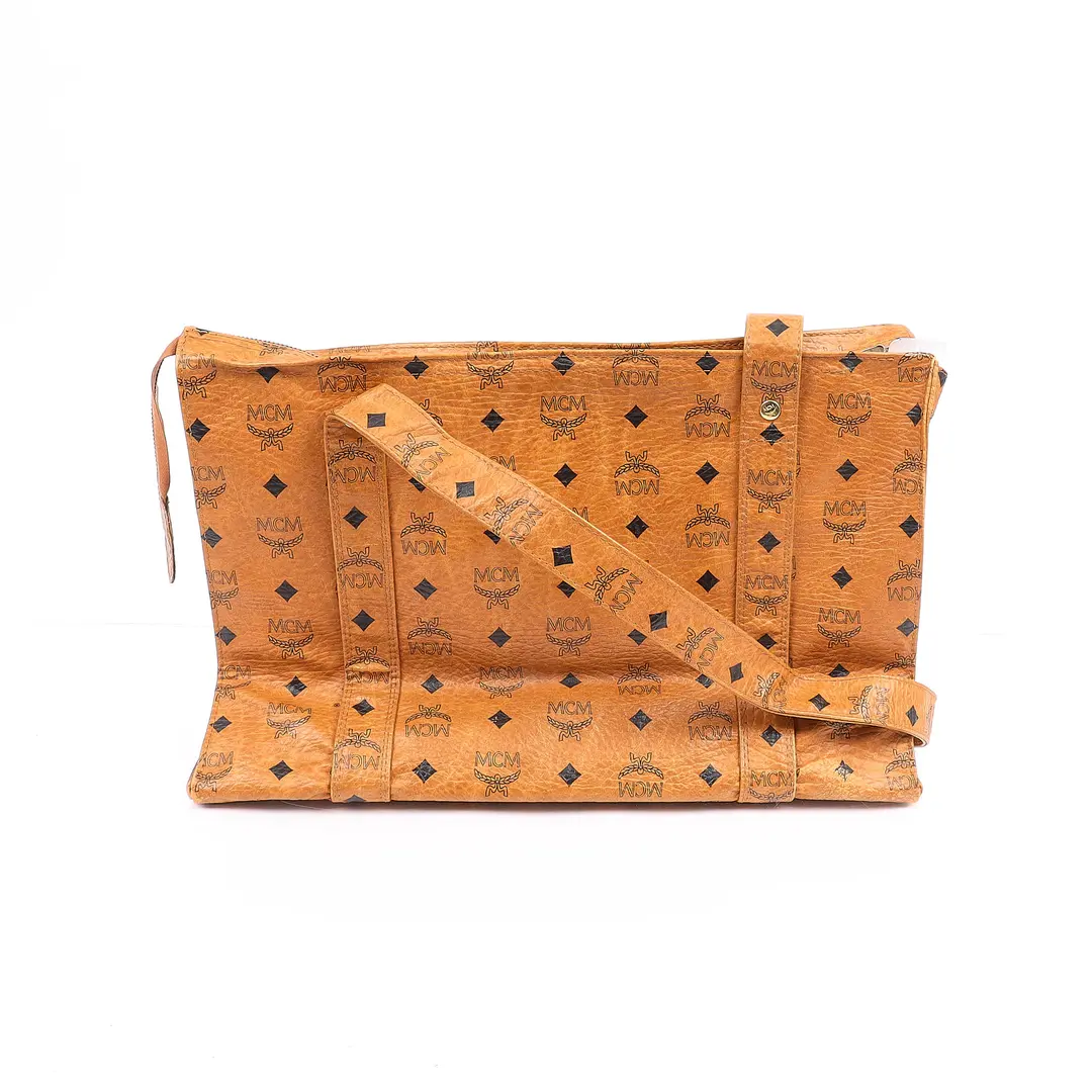 MCM Visetos Brown Canvas Shoulder Bag