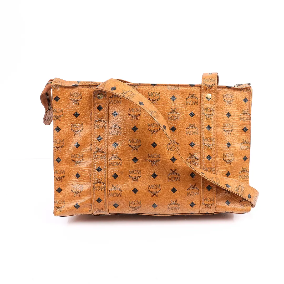 MCM Visetos Brown Canvas Shoulder Bag