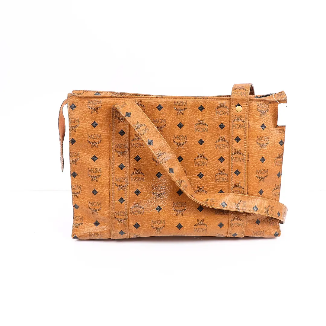 MCM Visetos Brown Coated Canvas Shoulder Bag
