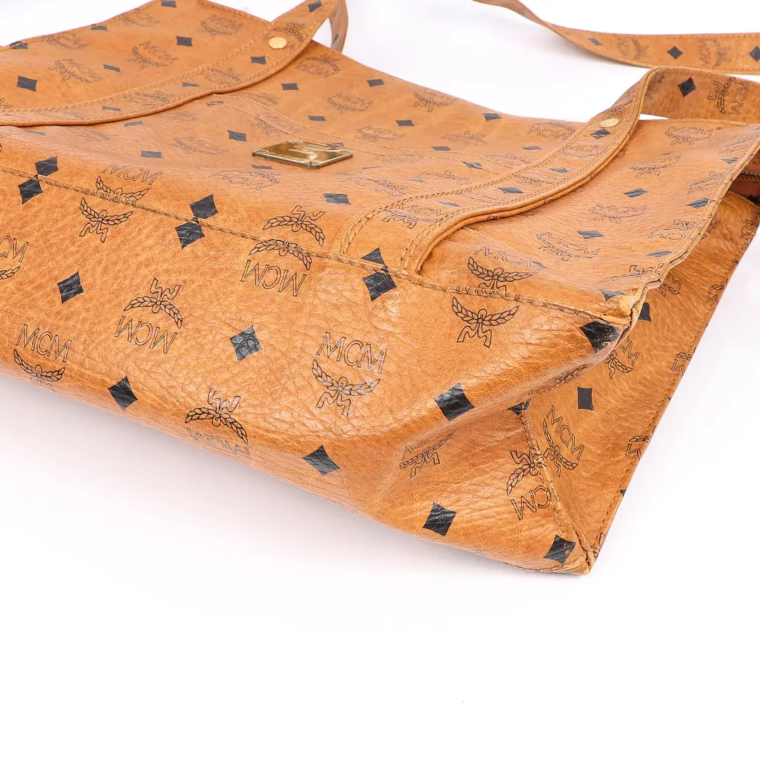 MCM Visetos Brown Coated Canvas Shoulder Bag