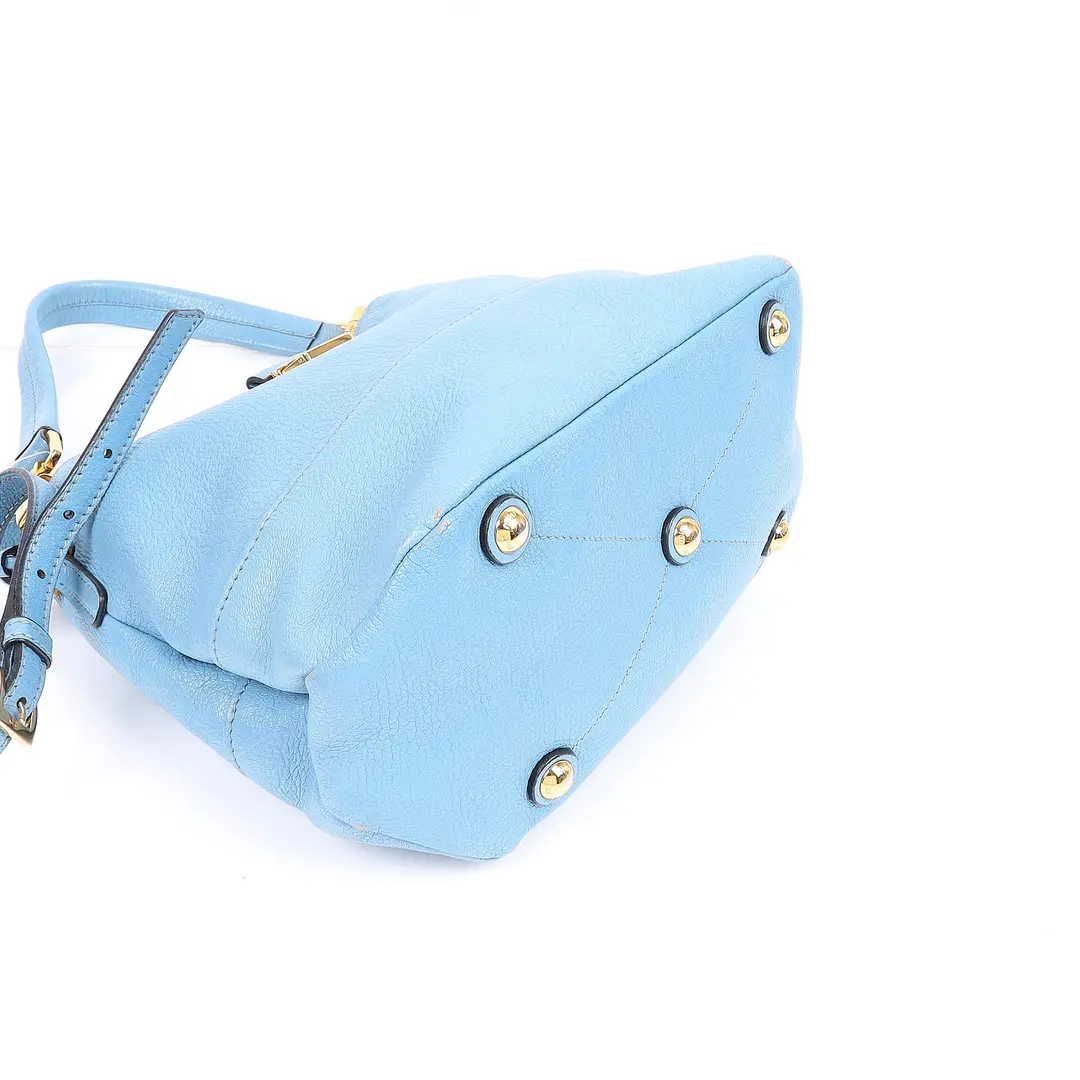 Miu Miu Vitello Daino Blue Leather Bucket Bag