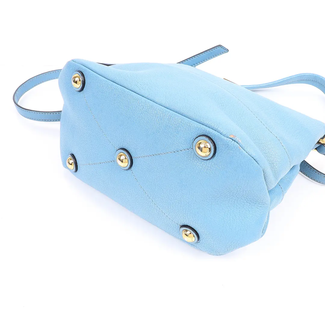 Miu Miu Vitello Daino Blue Leather Bucket Bag