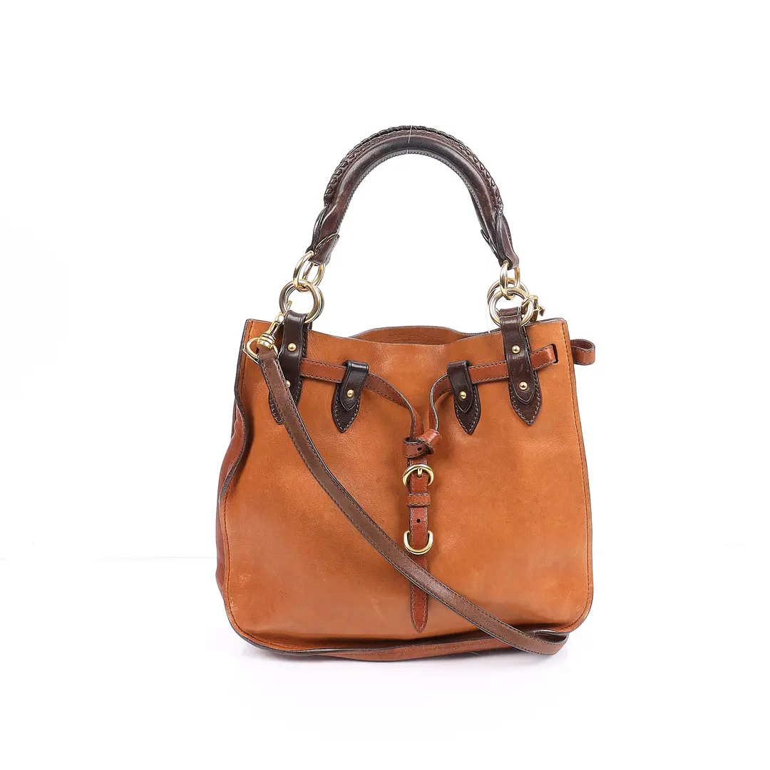 Miu Miu Braided Handle Brown Suede Leather Shoulder Bag