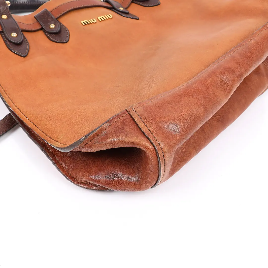 Miu Miu Braided Handle Brown Suede Leather Shoulder Bag