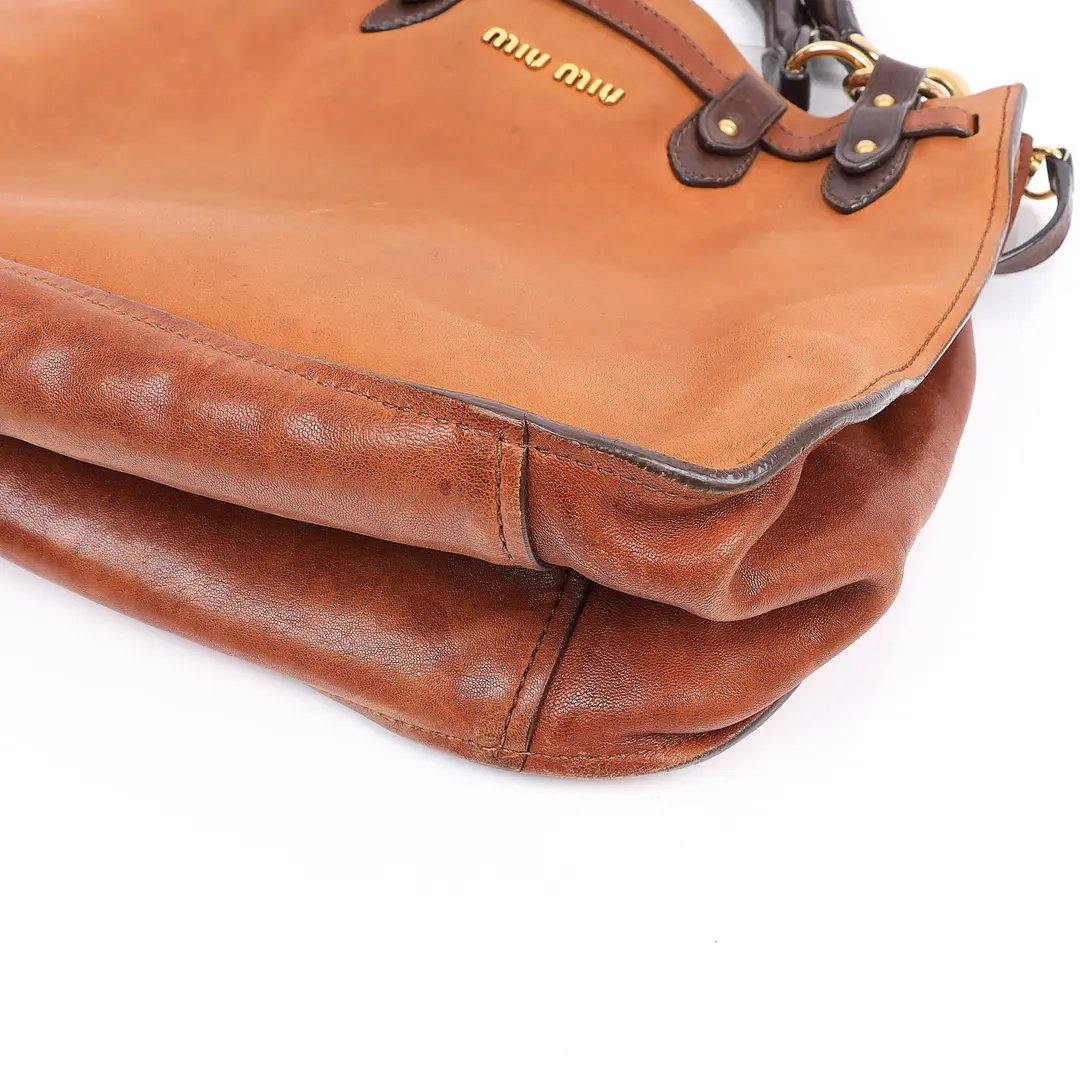 Miu Miu Braided Handle Brown Suede Leather Shoulder Bag