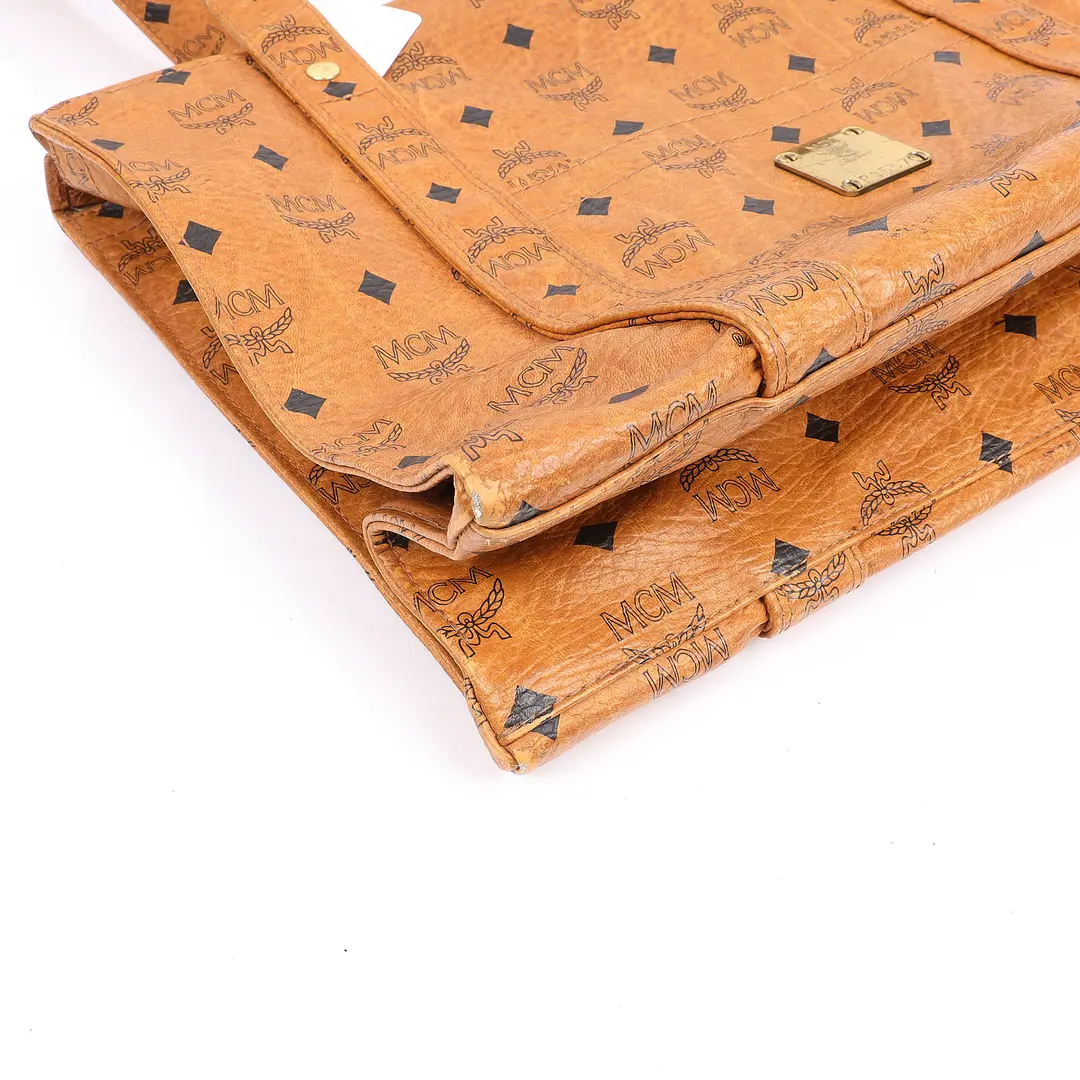MCM Visetos Brown Coated Canvas Tote Bag