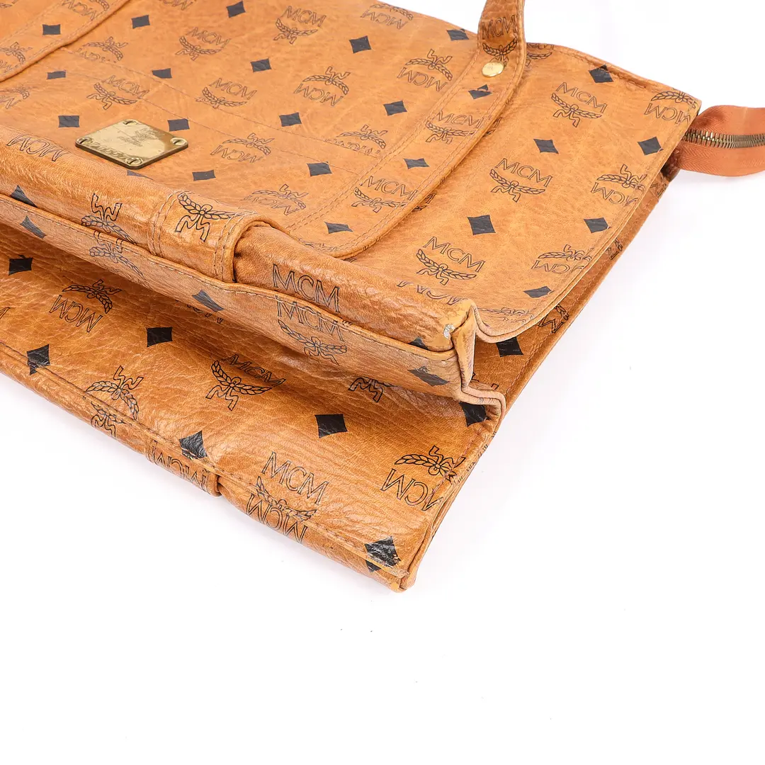 MCM Visetos Brown Coated Canvas Tote Bag