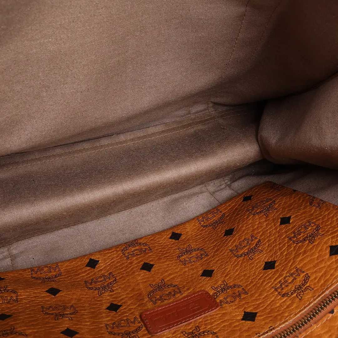 MCM Visetos Brown Coated Canvas Tote Bag