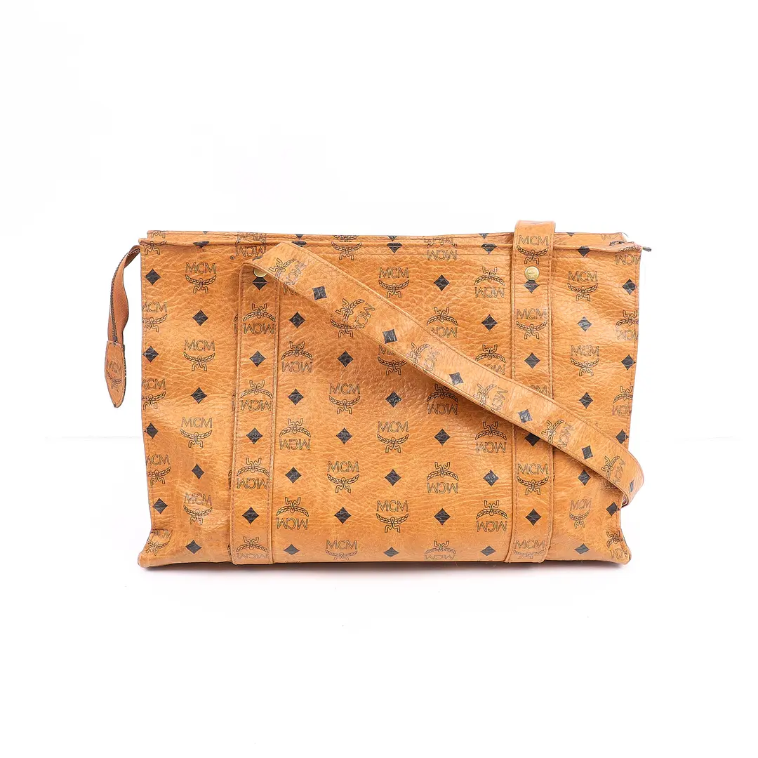 MCM Visetos Brown Coated Canvas Tote Bag