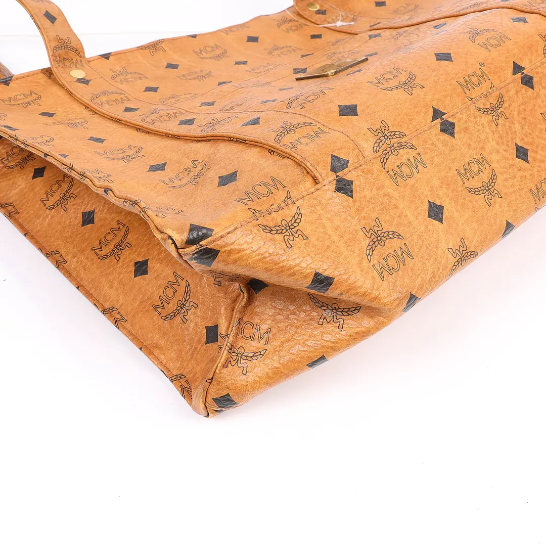 MCM Visetos Brown Coated Canvas Tote Bag