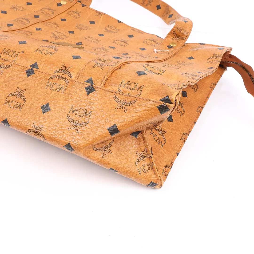 MCM Visetos Brown Coated Canvas Tote Bag