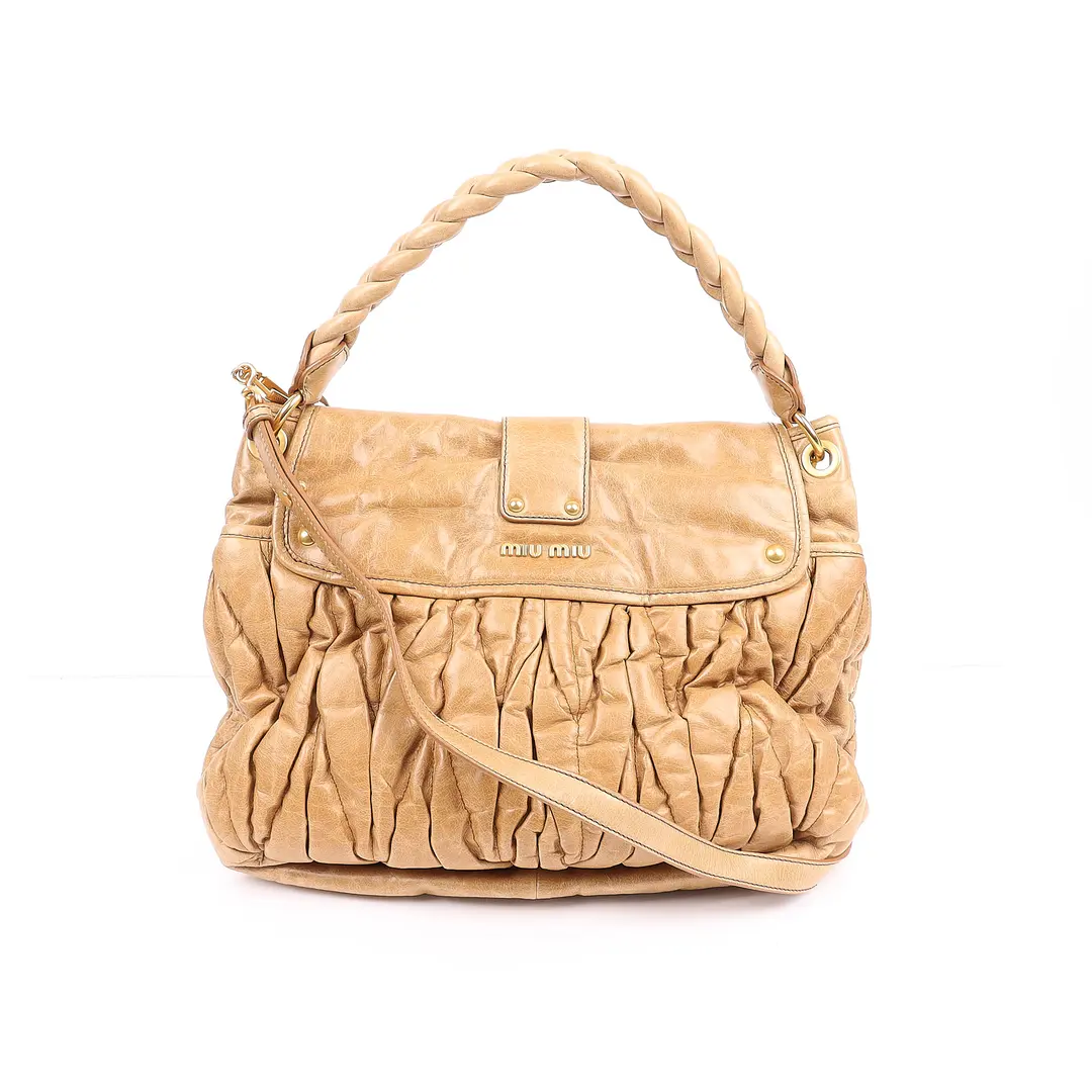Miu Miu Coffer Beige Matelasse Leather Shoulder Bag