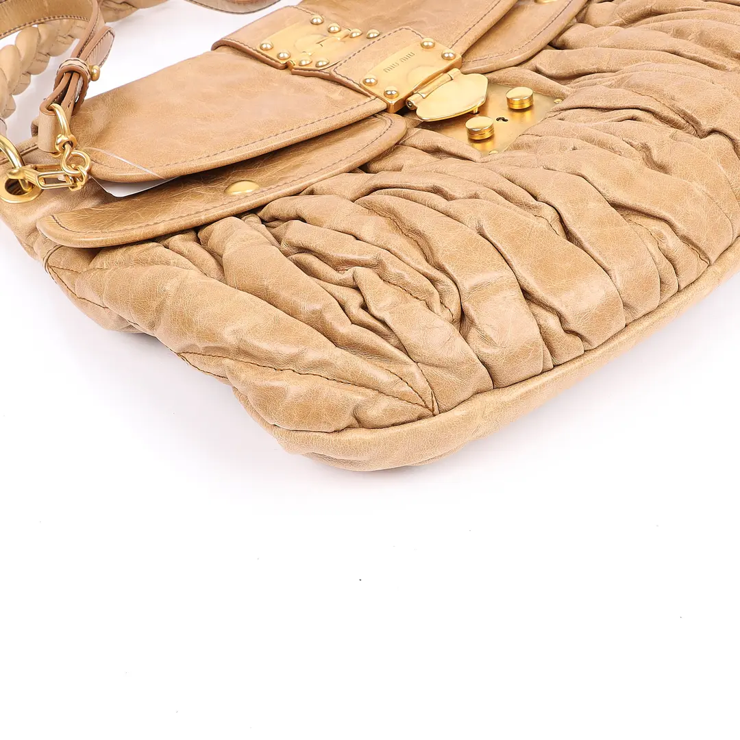Miu Miu Coffer Beige Matelasse Leather Shoulder Bag