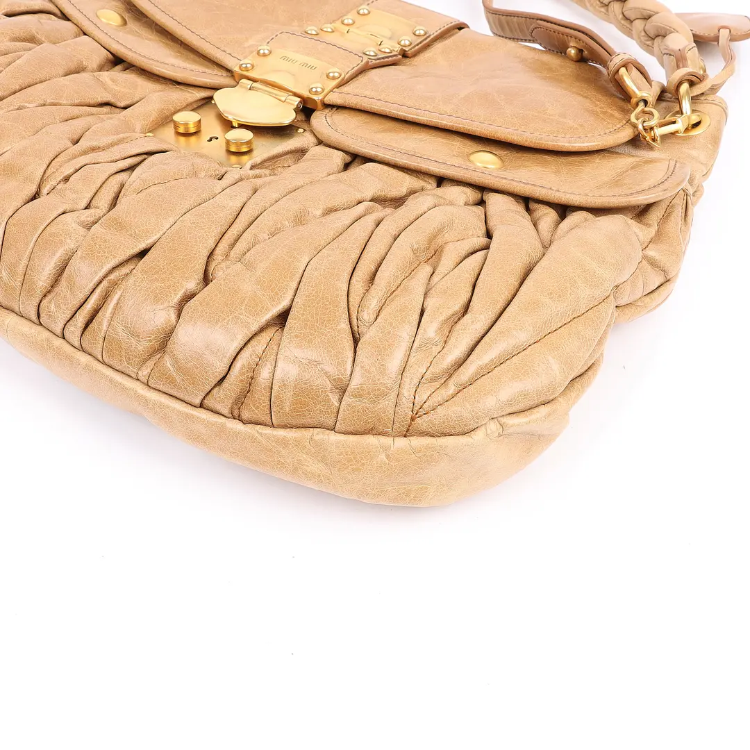 Miu Miu Coffer Beige Matelasse Leather Shoulder Bag
