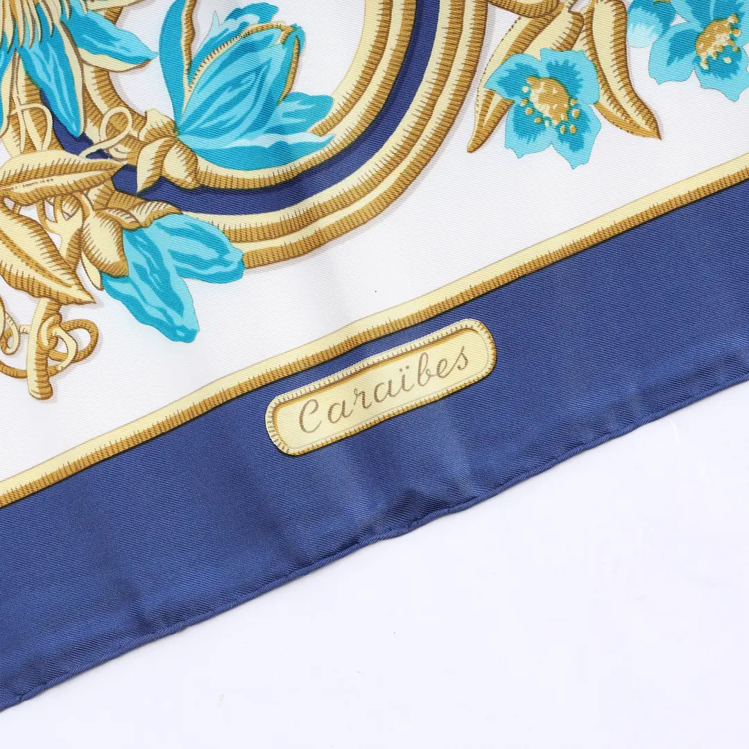 Hermes Caraibes Blue Silk Scarf