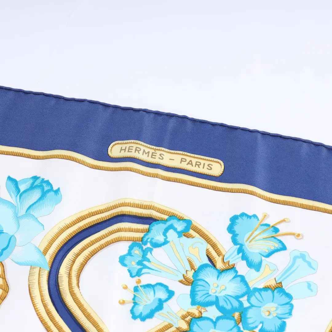 Hermes Caraibes Blue Silk Scarf