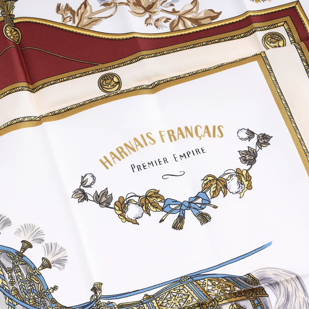 Hermes Harnais Francais Premier Empire Red Silk Scarf