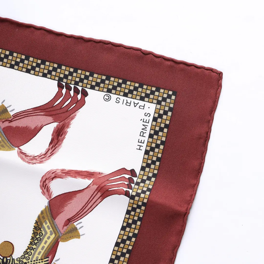 Hermes Harnais Francais Premier Empire Red Silk Scarf