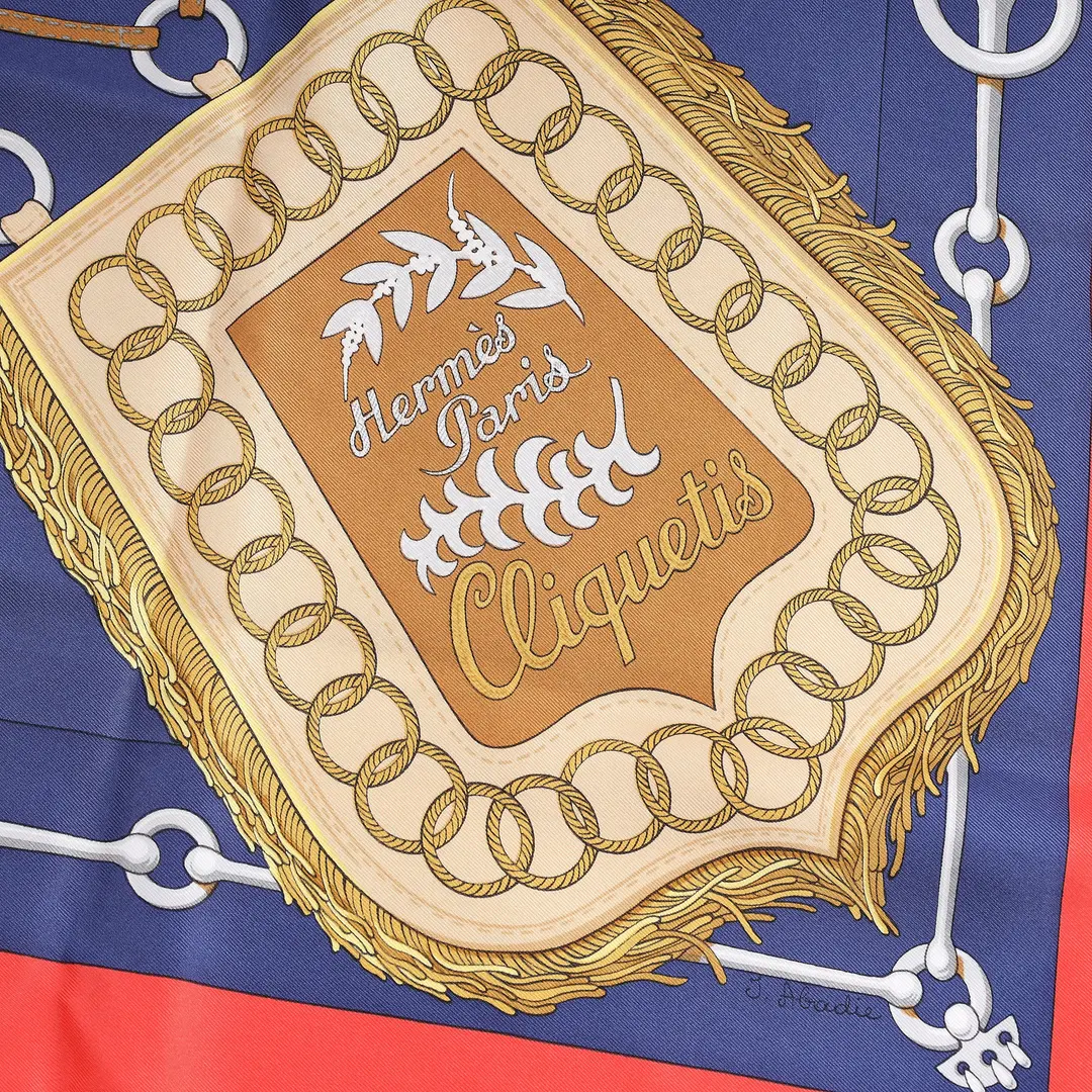 Hermes Cliquetis Red Blue Silk Scarf