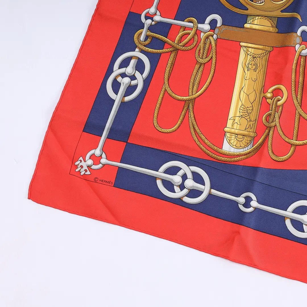 Hermes Cliquetis Red Blue Silk Scarf