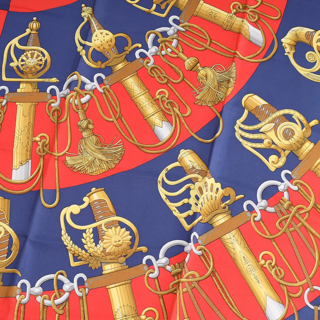 Hermes Cliquetis Red Blue Silk Scarf