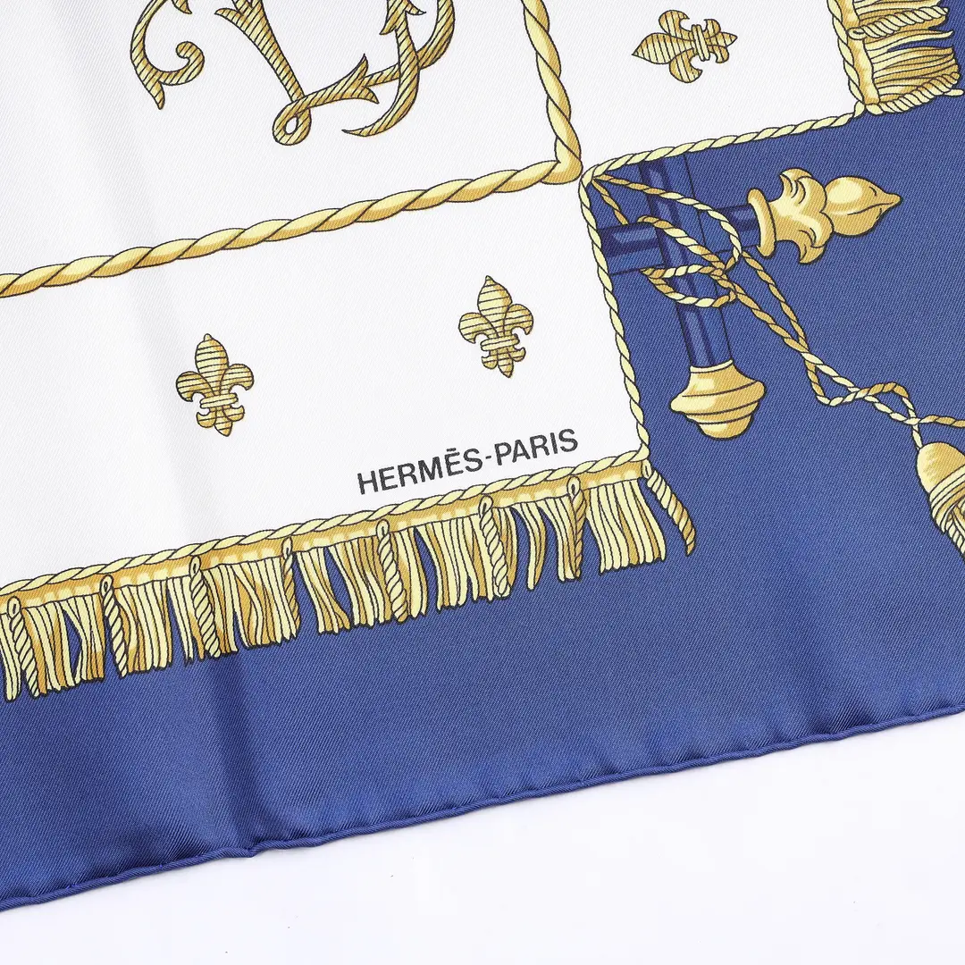 Hermes Vue du Carrosse de la Galere la Reale Blue Silk Scarf