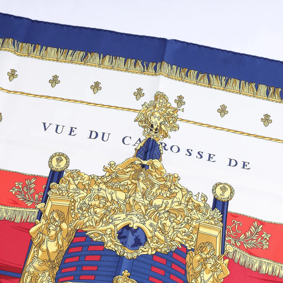 Hermes Vue du Carrosse de la Galere la Reale Blue Silk Scarf