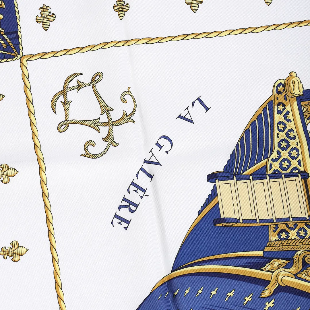 Hermes Vue du Carrosse de la Galere la Reale Blue Silk Scarf