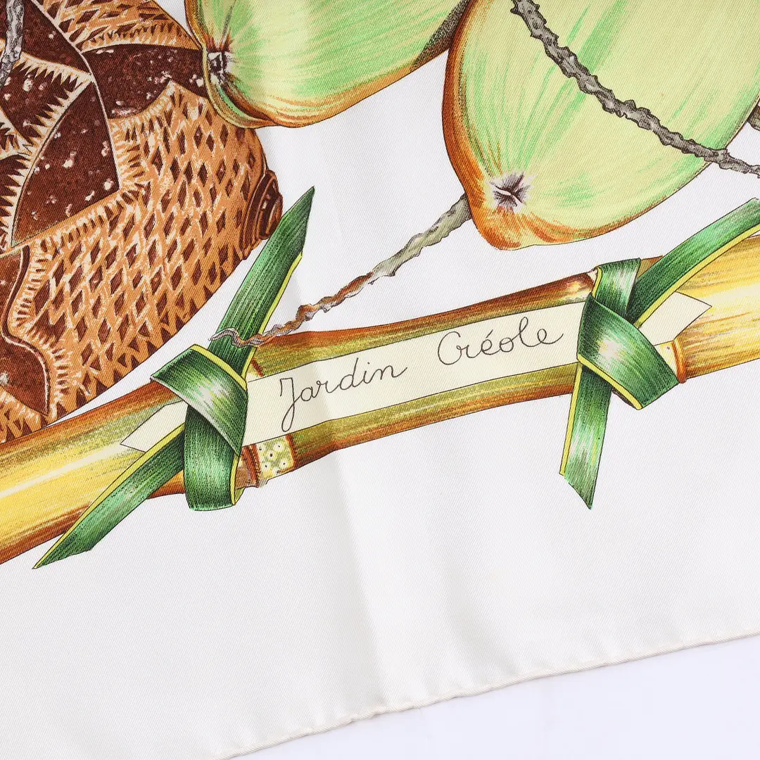 Hermes Jardin Creole White Silk Scarf