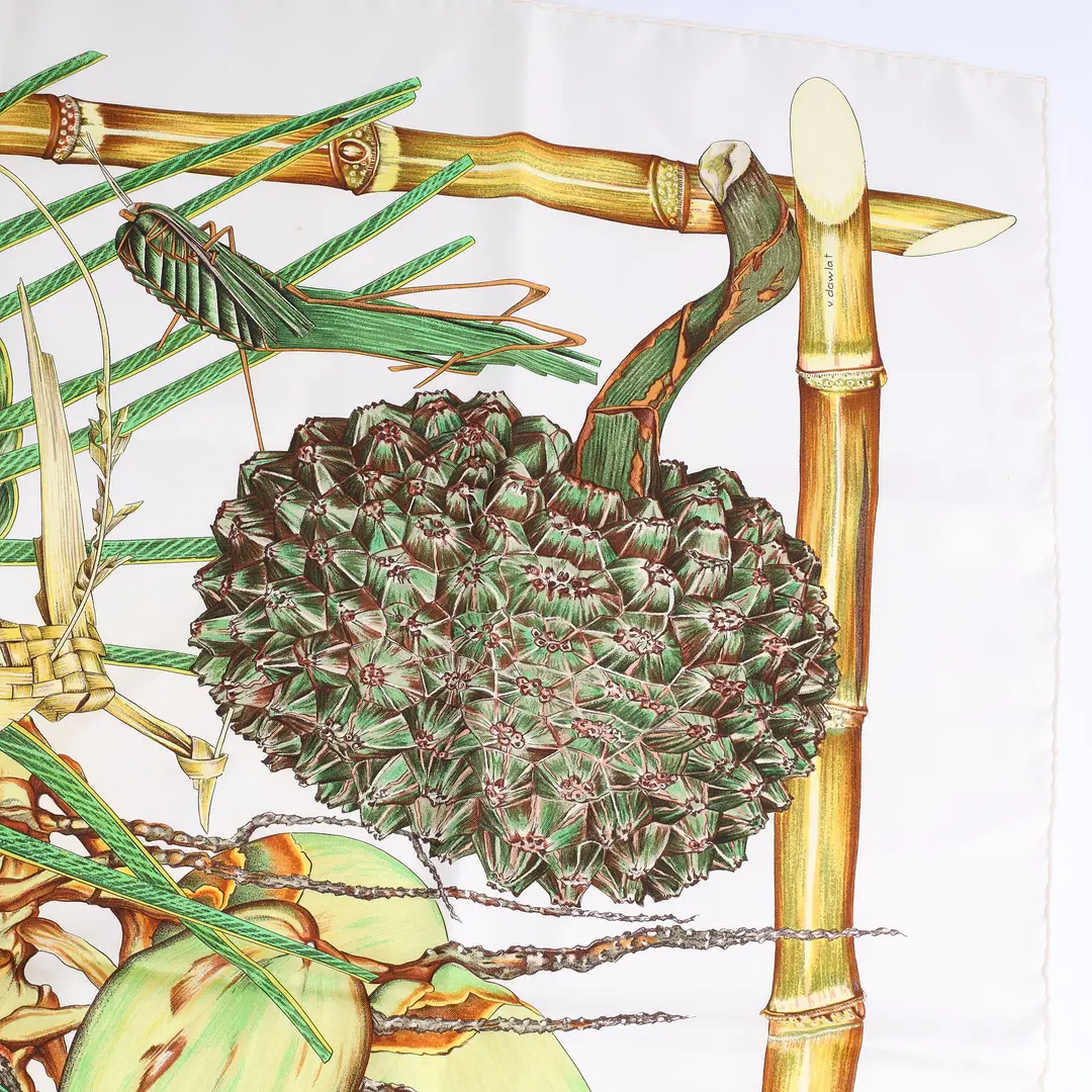 Hermes Jardin Creole White Silk Scarf