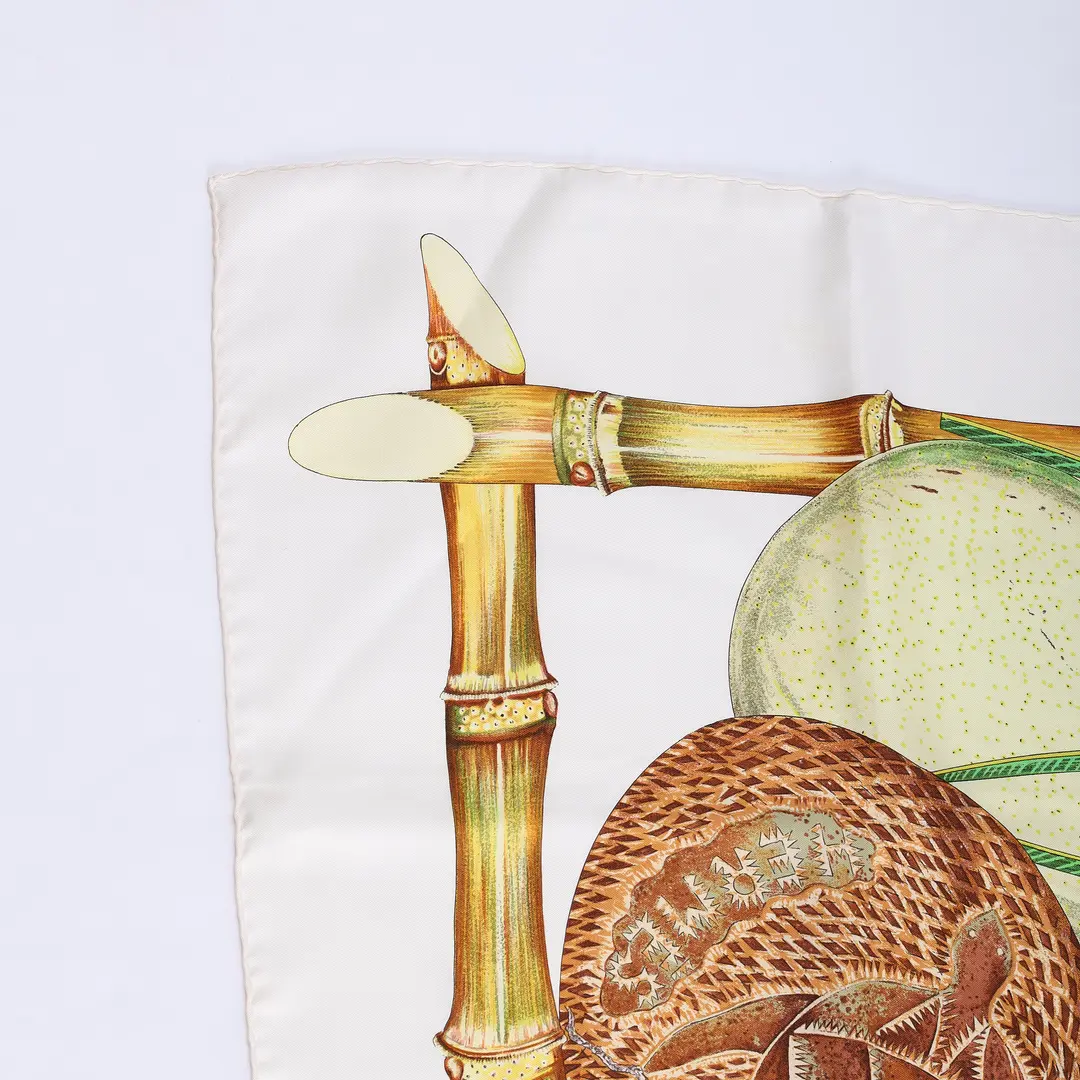 Hermes Jardin Creole White Silk Scarf