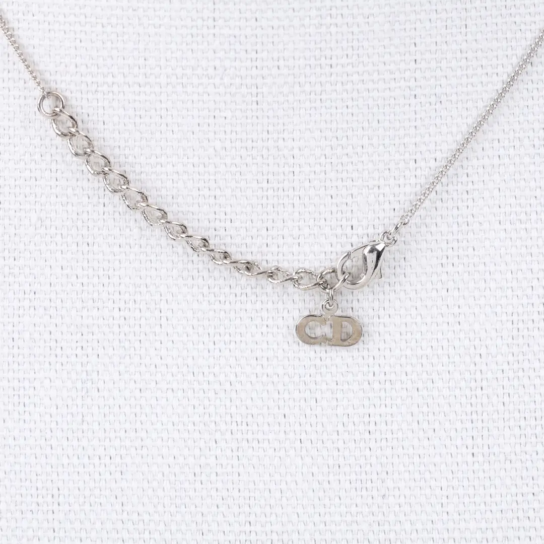 Dior Logo Plate Silver Metal Necklace