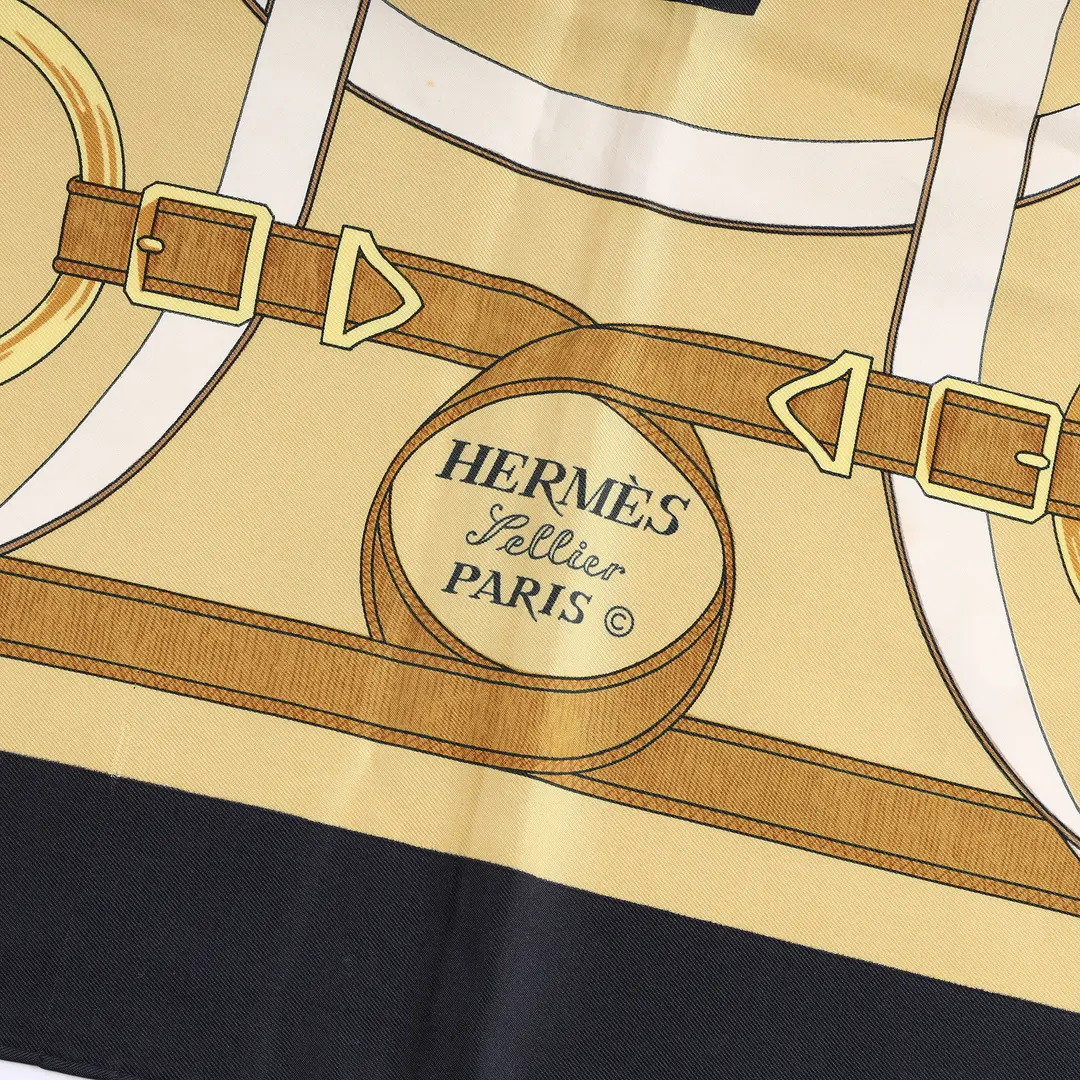 Hermes Eperon d'Or Black Gold Silk Scarf