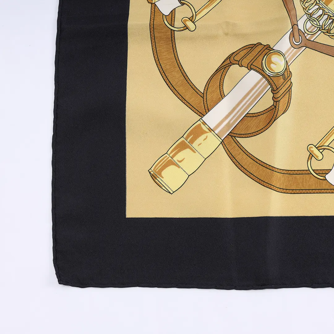 Hermes Eperon d'Or Black Gold Silk Scarf