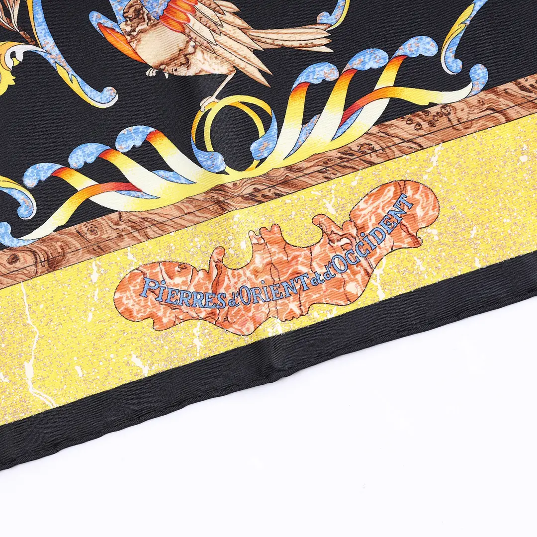 Hermes Pierres d'Orient et d'Occident Black Silk Scarf