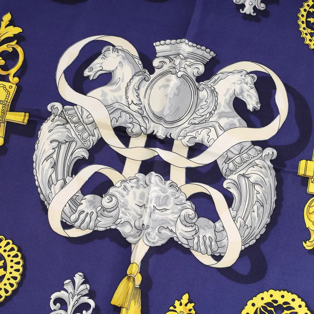 Hermes Ferronnerie Blue Silk Scarf