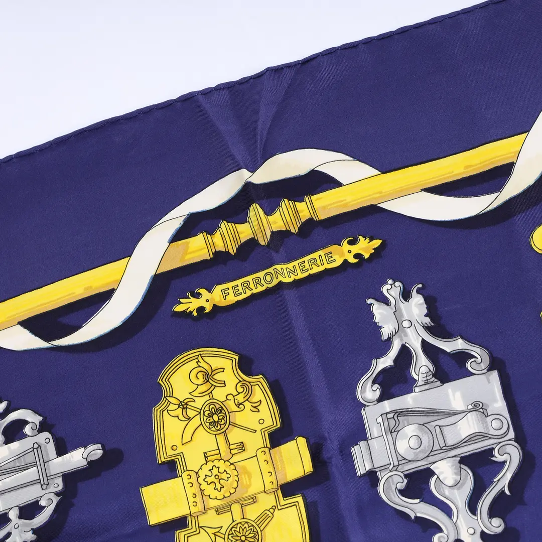 Hermes Ferronnerie Blue Silk Scarf