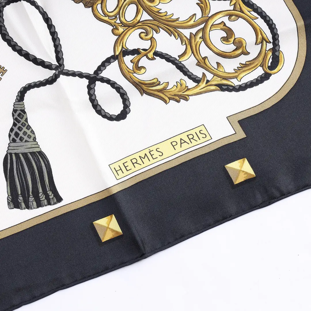 Hermes Les Cles Black White Silk Scarf