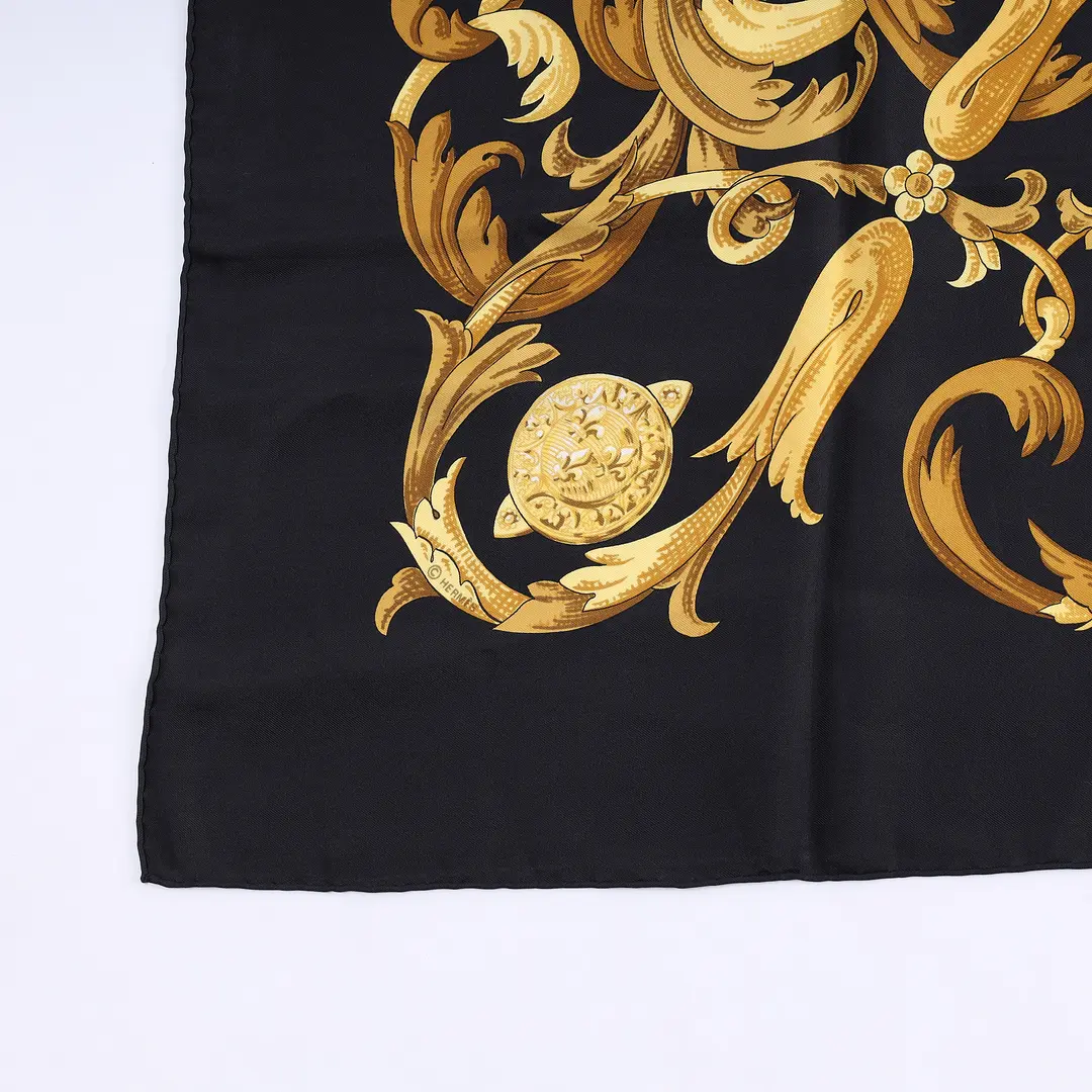 Hermes Le Mors a la Conetable Black Silk Scarf