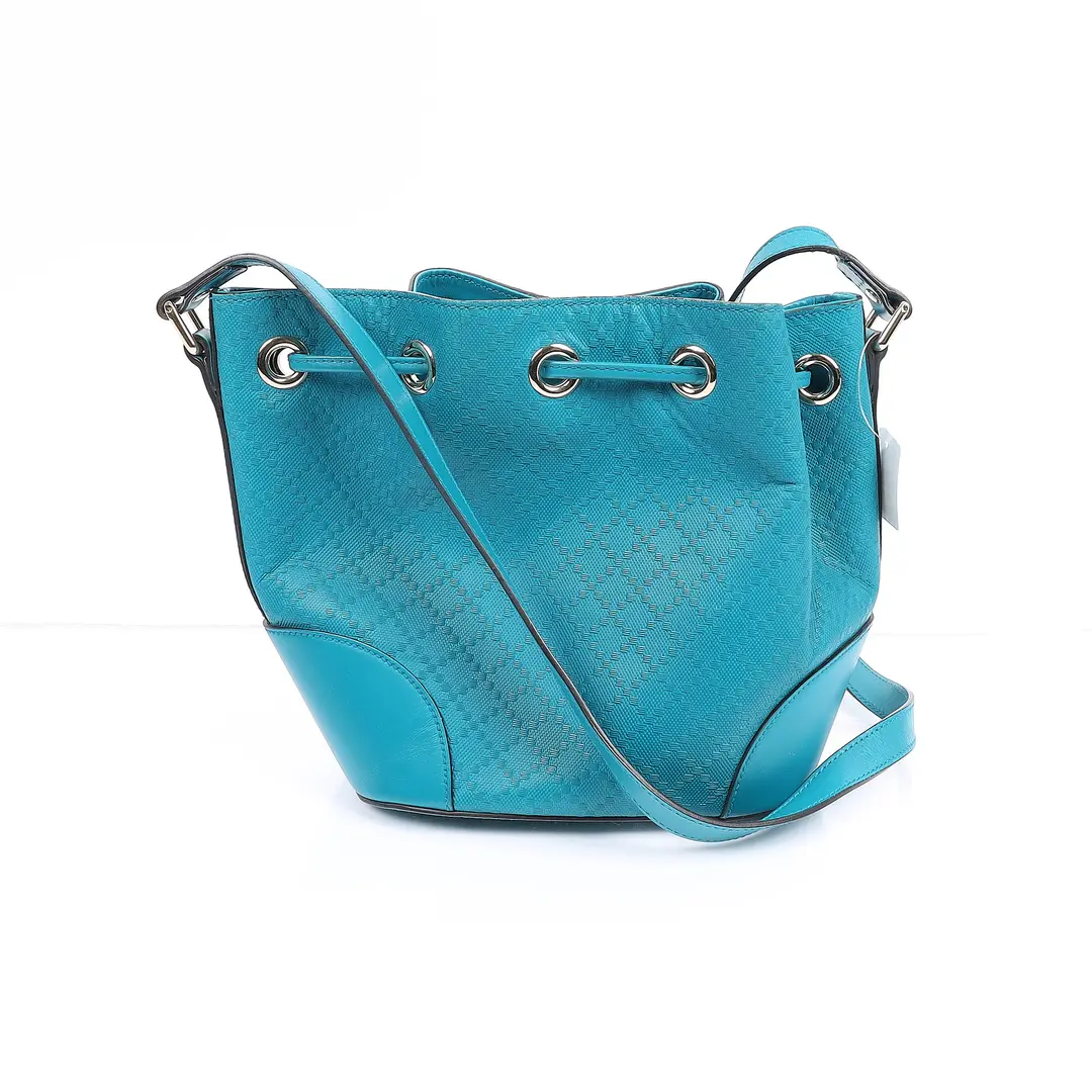 Gucci Bright Diamante Blue Leather Bucket Bag