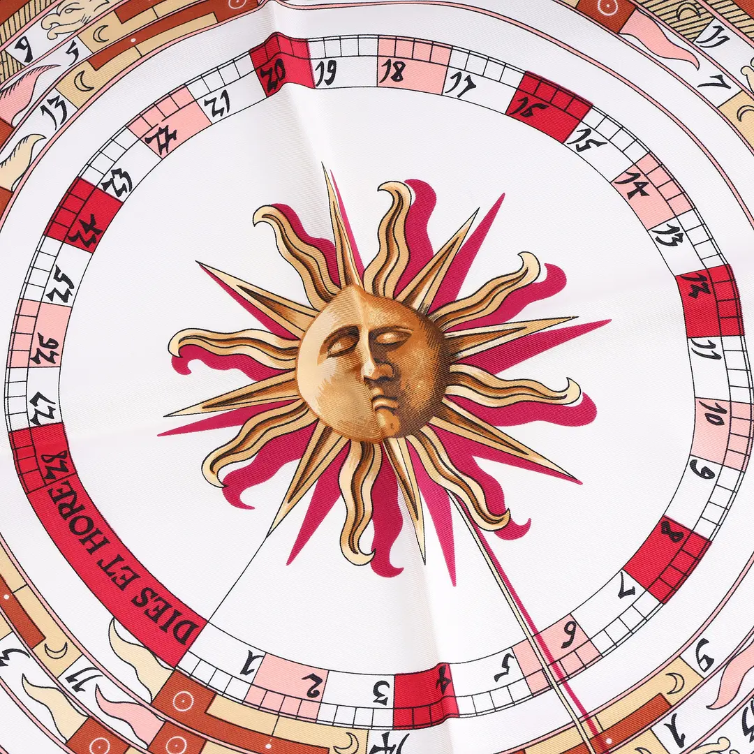 Hermes Dies et Hore Red Silk Scarf