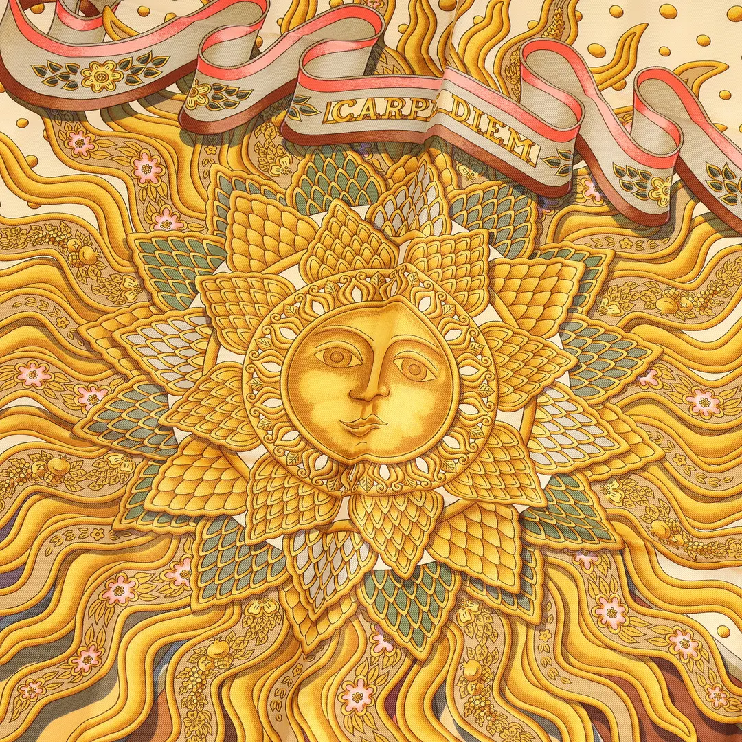 Hermes Carpe Diem Orange Silk Scarf