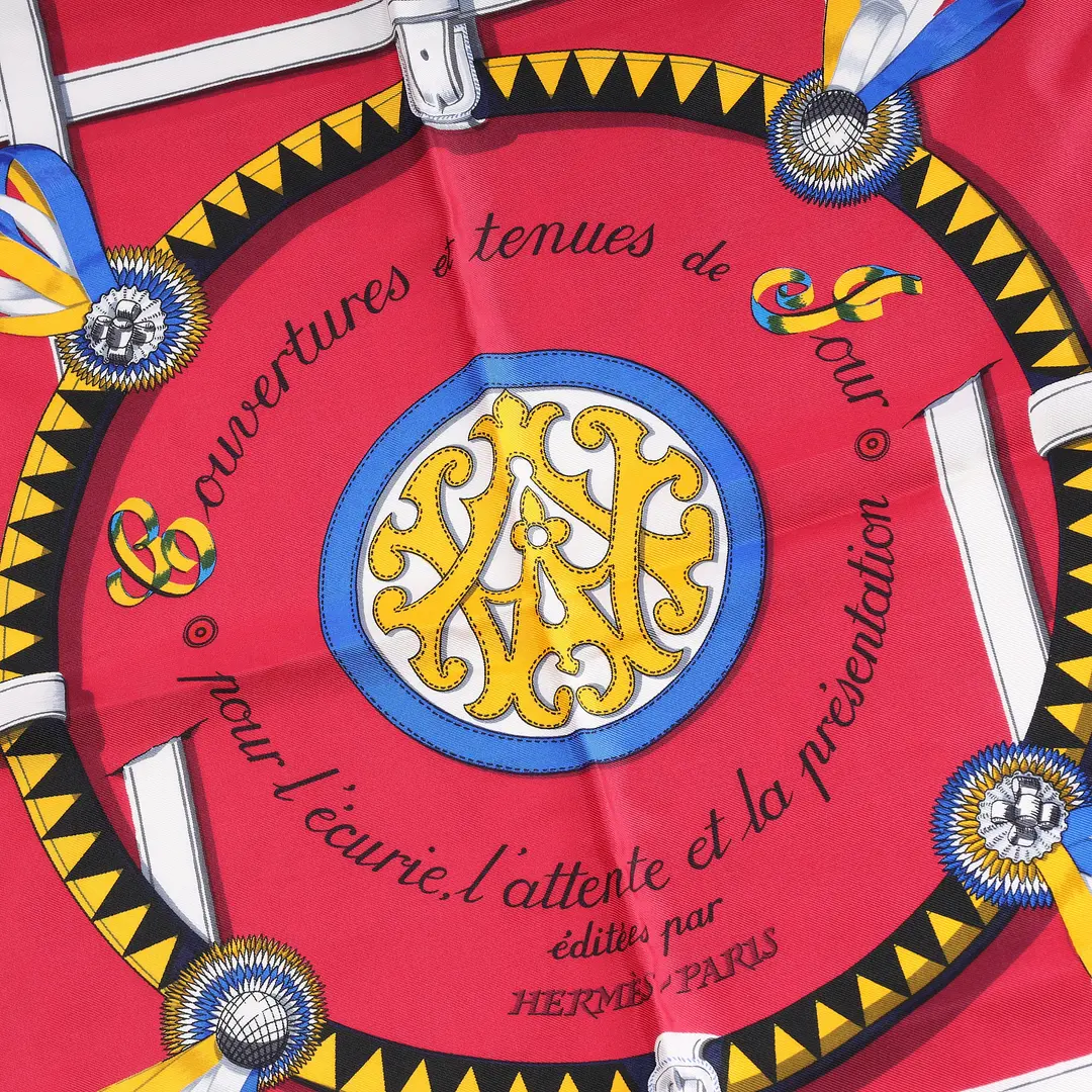 Hermes Couvertures et Tenues de Jour Red Silk Scarf