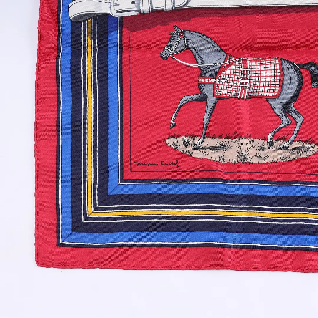 Hermes Couvertures et Tenues de Jour Red Silk Scarf